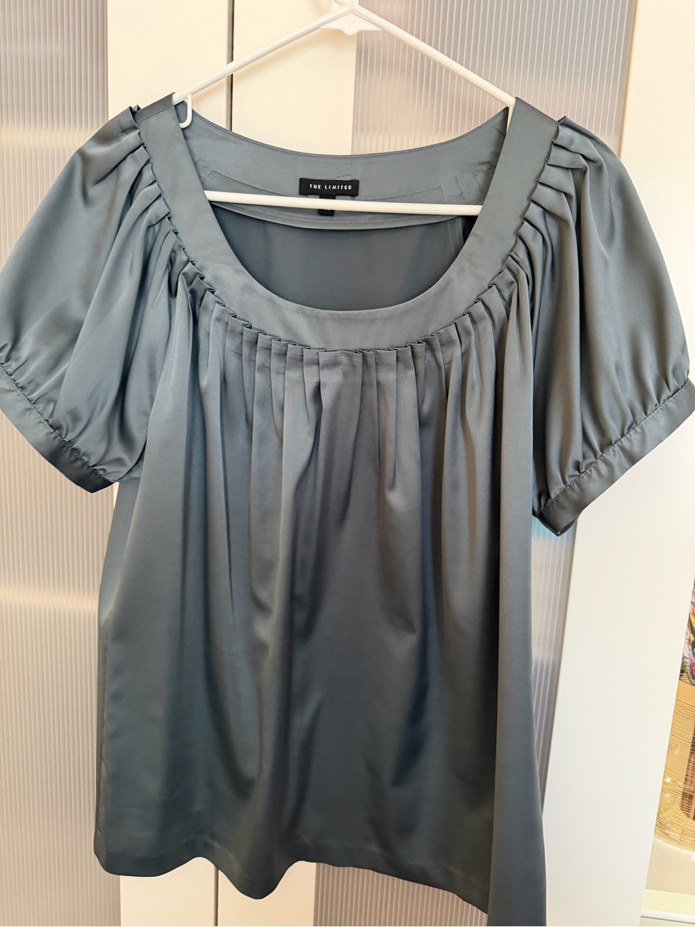 The Limited Steel Gray Pleated Scoop Neck Blouse